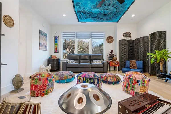 a bedroom with furniture and a bed