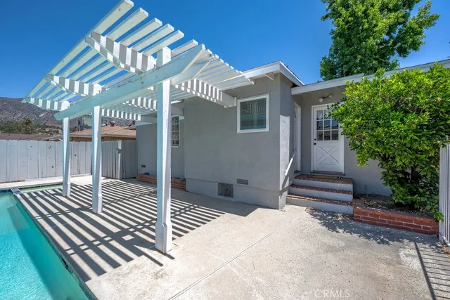 a porch with seating space