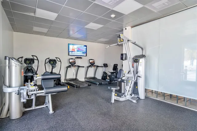 a view of a room with gym equipment