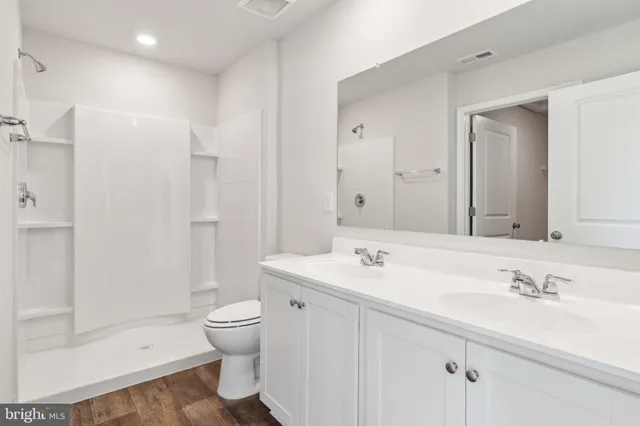 a bathroom with a sink a toilet and a large mirror