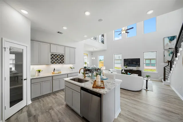a kitchen with lots of counter top space