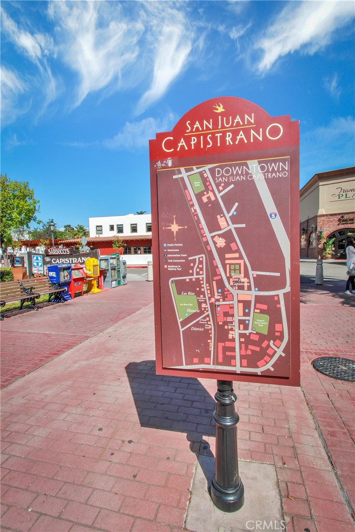 31377 Los Rios Street, Unit 64F San Juan Capistrano, CA 92675 - Photo 54 of 61 Downtown San Juan Capistrano wayfinding map highlighting shops, dining, historic sites, and walkable streets.