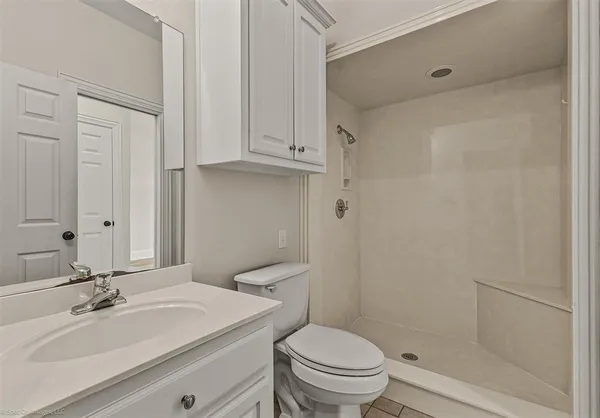a bathroom with a sink a toilet and vanity