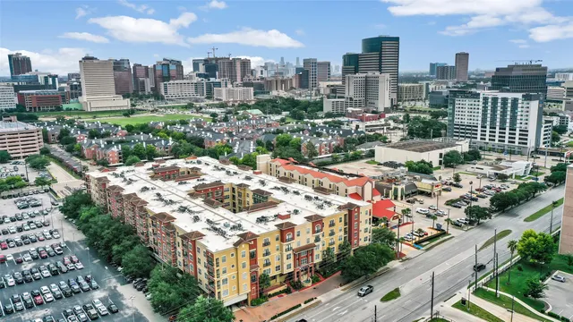 a large building with a city view