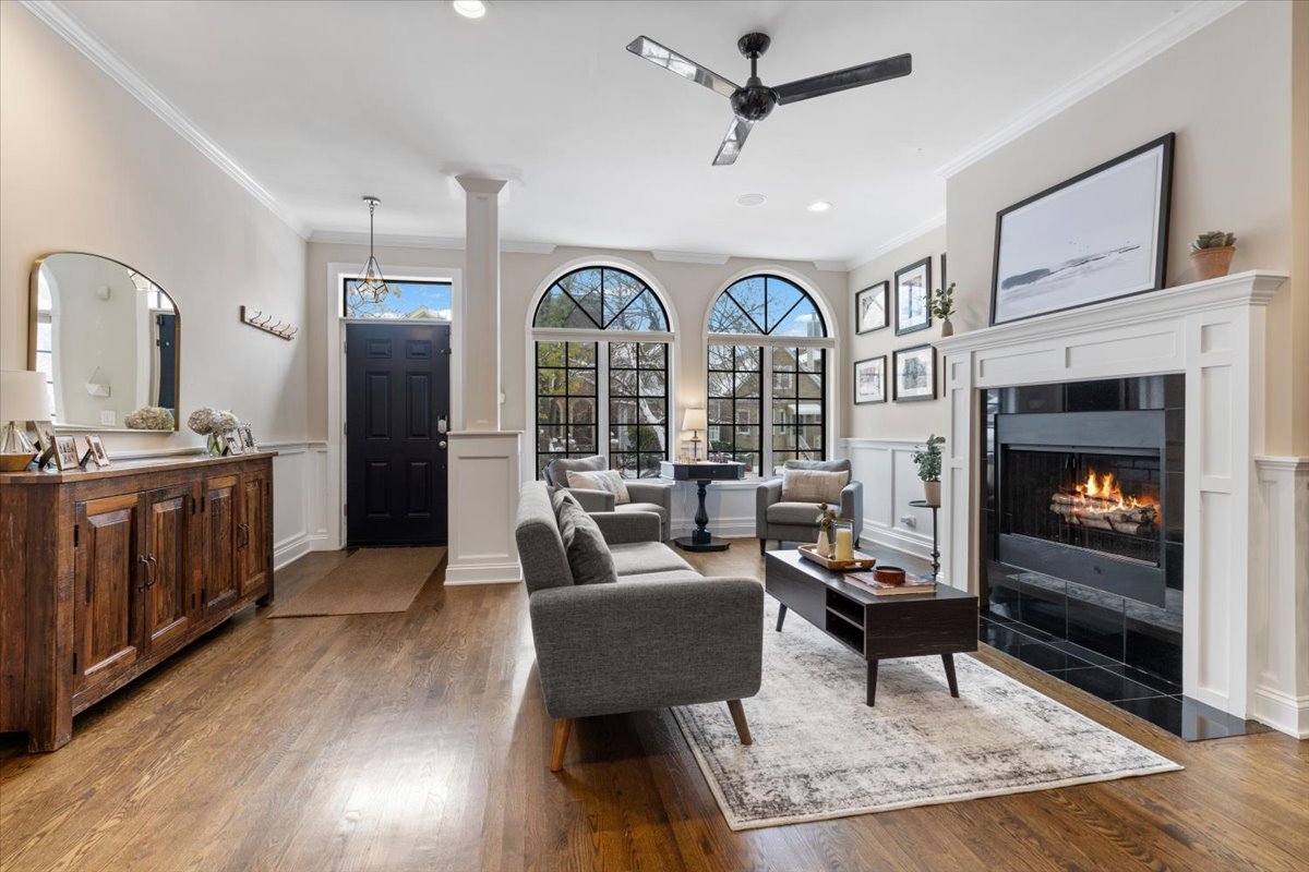 1920 West George Street Chicago, IL 60657 - Photo 3 of 36 a living room with furniture and a fireplace
