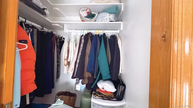 a view of walk in closet with clothes and shoes