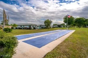an aerial view of a swimming pool