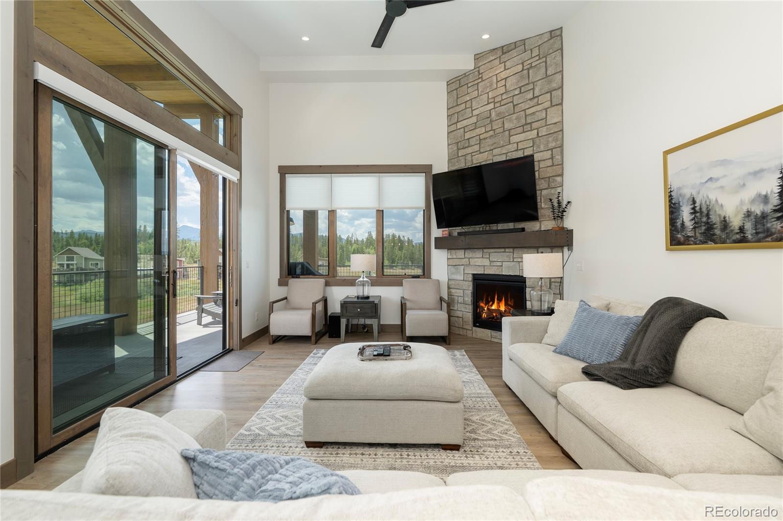 96 Meadow Trail, Unit G304 Fraser, CO 80442 - Photo 35 of 38 a living room with furniture large window and a fireplace