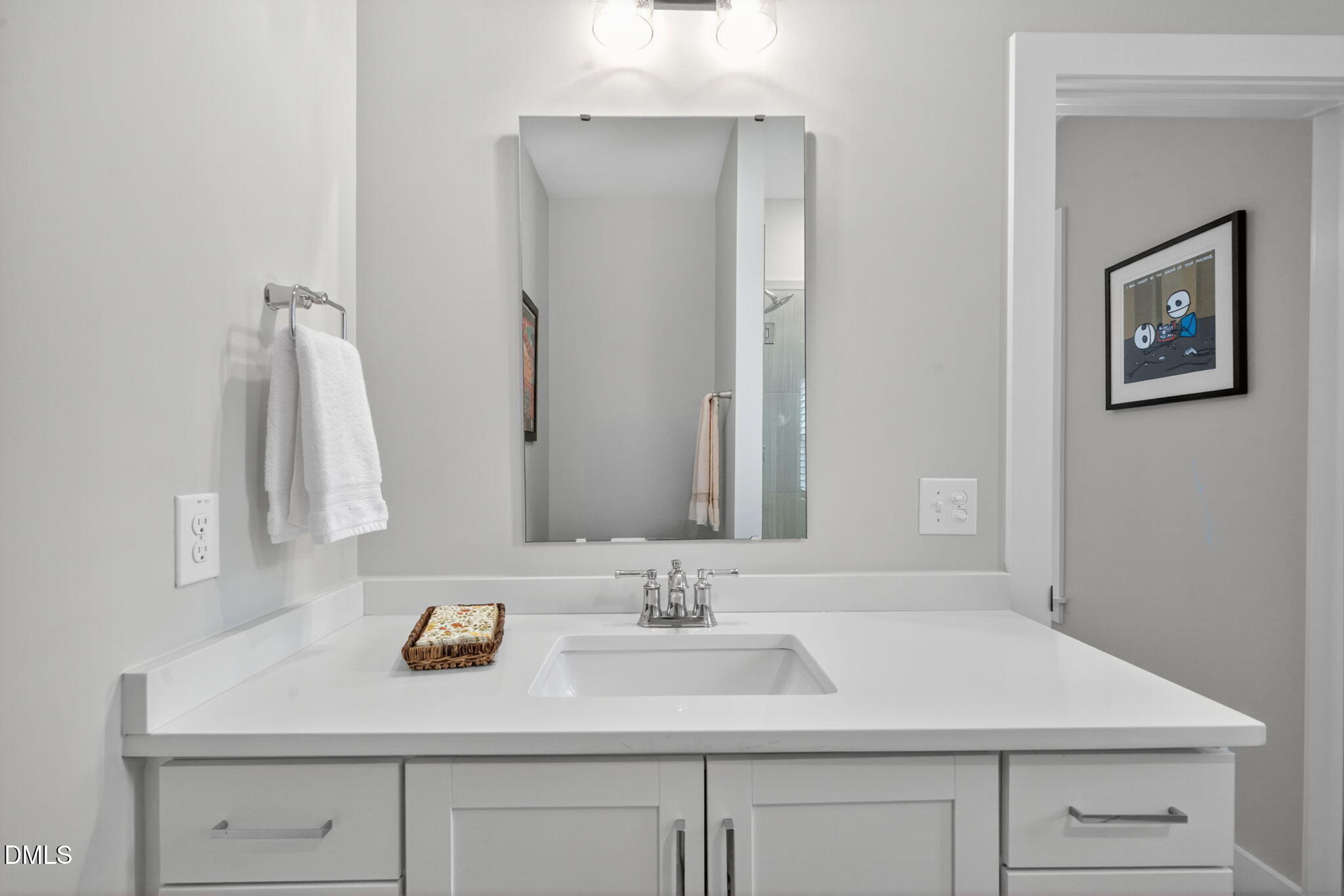 1610 Draper View Loop, Unit 102 Raleigh, NC 27608 - Photo 27 of 40 a bathroom with a sink and a mirror