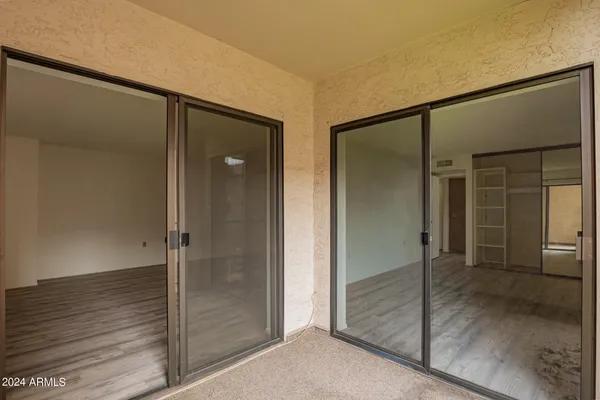 a view of a building from a balcony