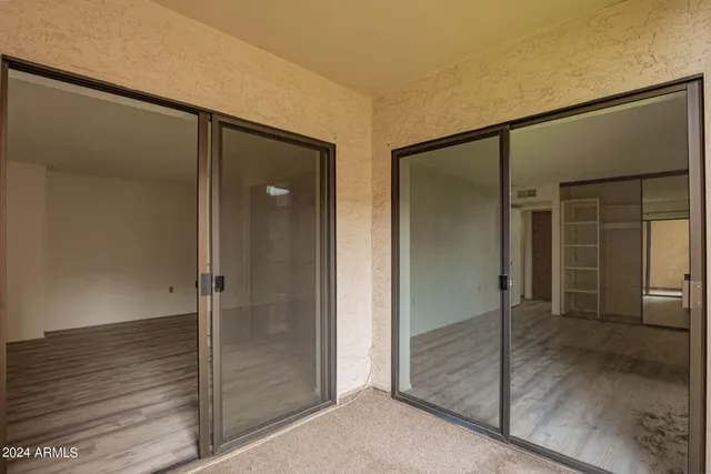 a view of a building from a balcony