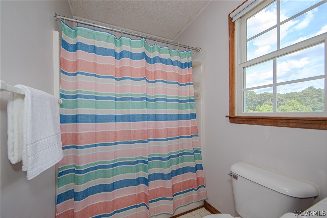 15895 Loving Union Road Disputanta, VA 23842 - Photo 28 of 42 a bathroom with a sink a toilet and a shower curtain