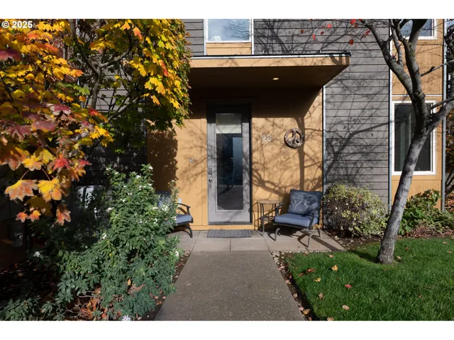 a backyard of a house with plants and garden