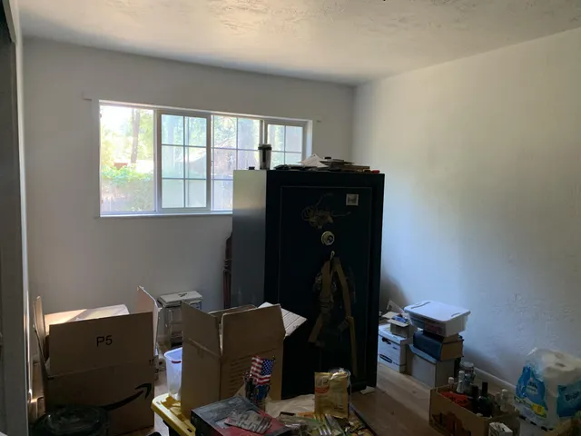 a room with a workspace