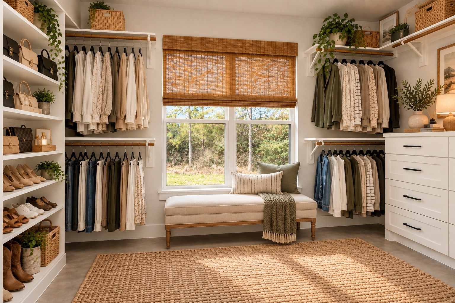 12744 Oak Barrel Road Willis, TX 77378 - Photo 22 of 38 Virtually Staged. The spacious primary closet is thoughtfully designed with built-in shelving and drawers, providing abundant storage and organization for every wardrobe need. Virtual Staged window hangings for inspirational ideas.