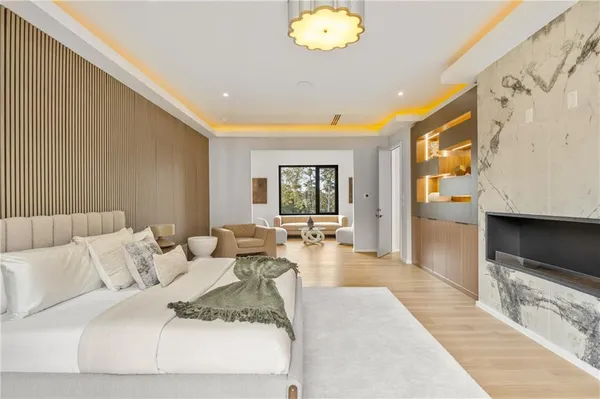 a view of a swimming pool with an outdoor seating