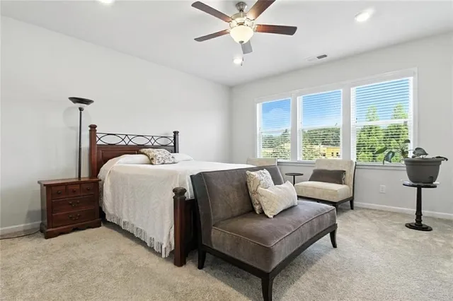 a bedroom with furniture and a window