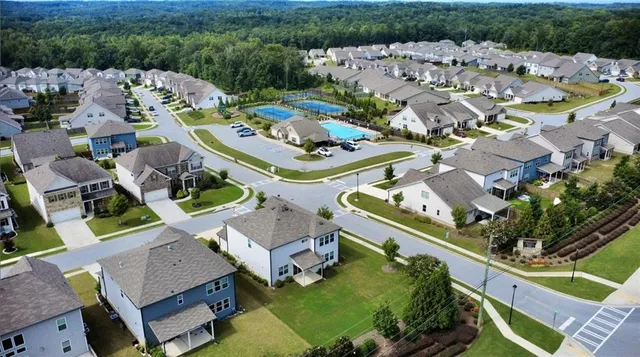 aerial view of a house with outdoor space