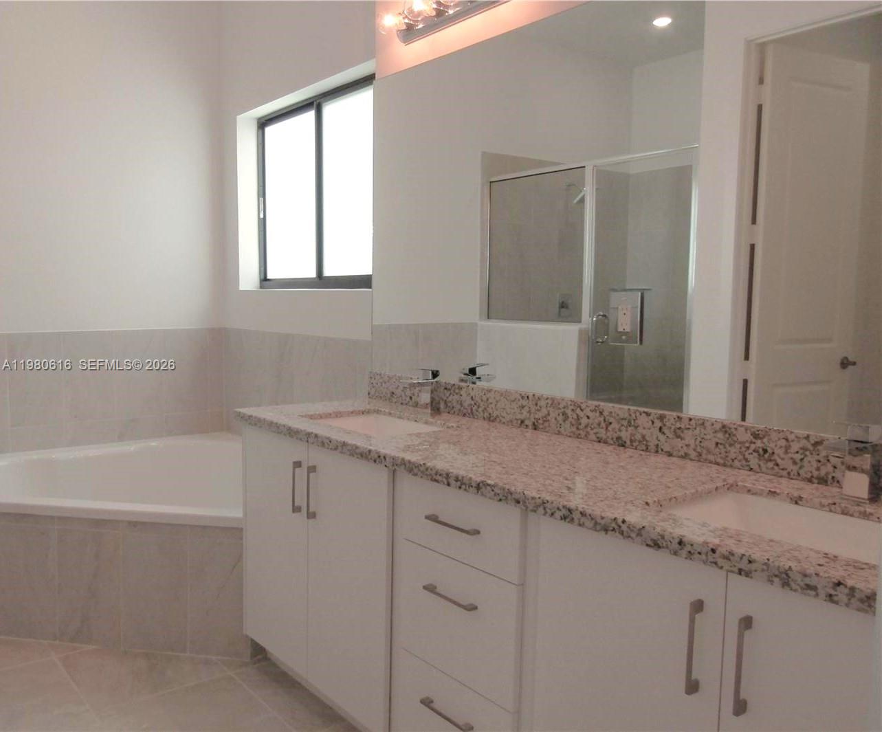 11998 Southwest 232nd Street Miami, FL 33170 - Photo 16 of 26 a bathroom with a granite countertop sink a mirror and a bathtub