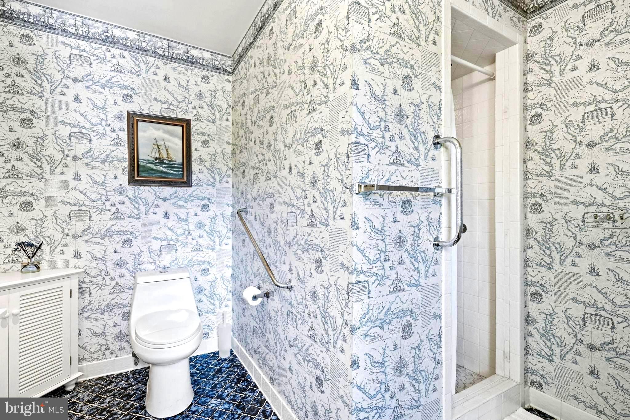 750 Levelgreen Road Lancaster, VA 22503 - Photo 51 of 107 Nautical wall paper in 2nd primary bathroom