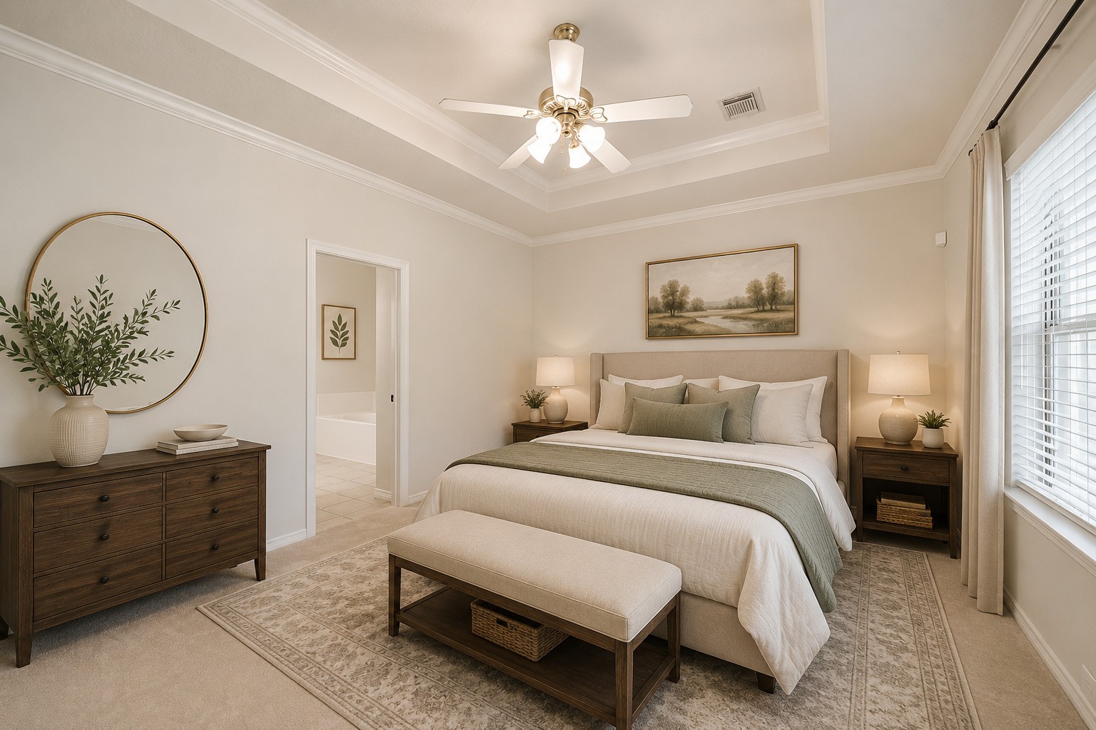 27322 Afton Way Huffman, TX 77336 - Photo 7 of 50 *Virtually staged - Spacious primary suite features tray ceilings, plush carpeting, and direct access to the en-suite bath for a peaceful retreat.