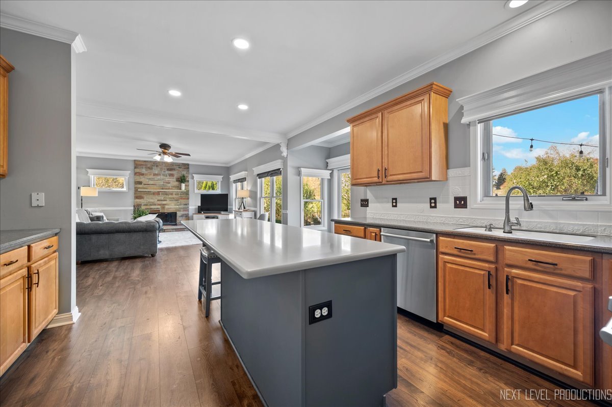 39W252 Bartelt Road Geneva, IL 60134 - Photo 13 of 34 a kitchen with counter top space a sink wooden floor and stainless steel appliances
