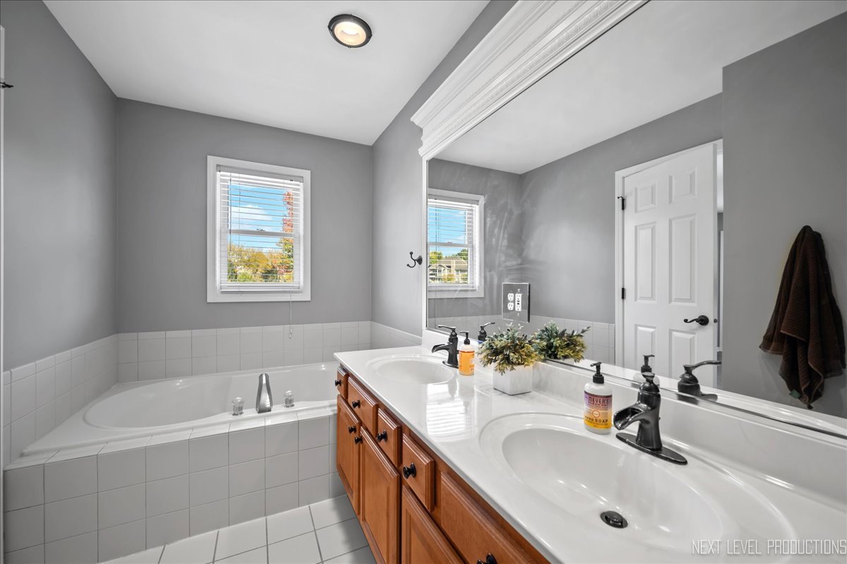 39W252 Bartelt Road Geneva, IL 60134 - Photo 18 of 34 a bathroom with a tub double sink and mirror