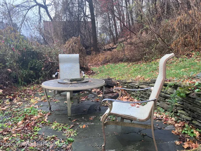 a view of a bench in the garden