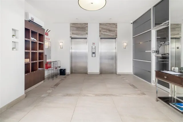 a view of empty room with shelves