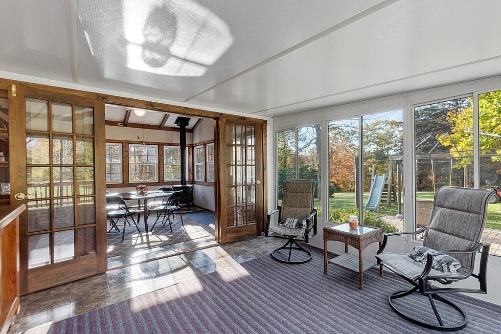116 Partridgeville Road Templeton, MA 01468 - Photo 23 of 42 a living room with furniture and floor to ceiling windows
