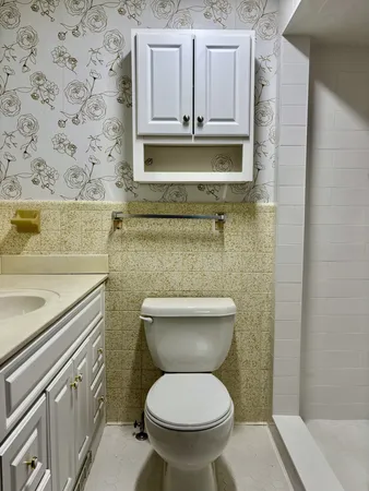 a bathroom with a toilet a sink and mirror