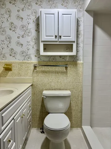 a bathroom with a toilet a sink and mirror