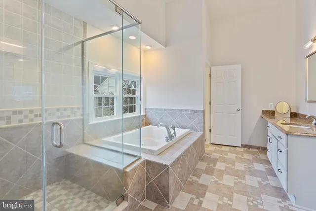 a view of swimming pool with a dining table and a chandelier