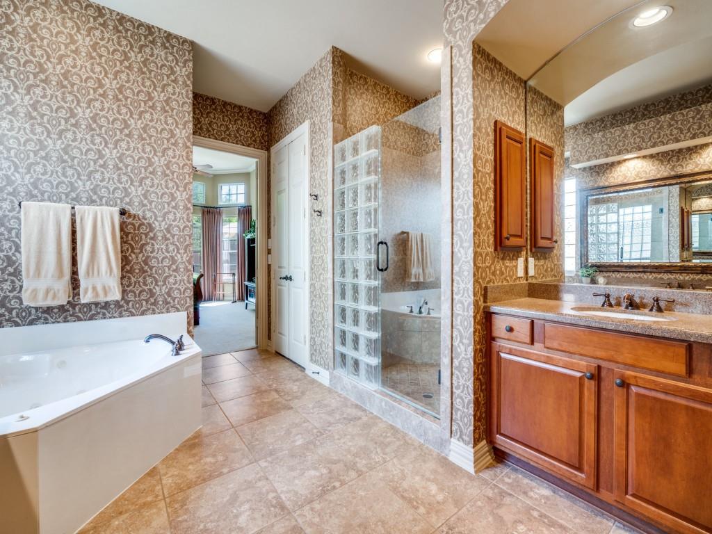 6470 Hunters Parkway Frisco, TX 75035 - Photo 22 of 40 Full bath with vanity, a garden tub, a shower stall, wallpapered walls, and healthy amount of natural light