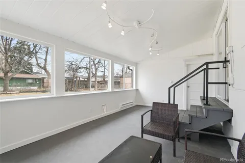 a room with a fireplace