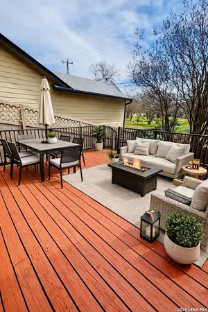 an outdoor view with patio