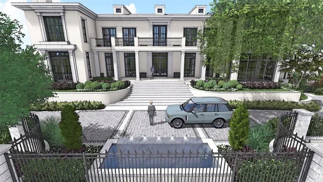 front view of a house with a patio