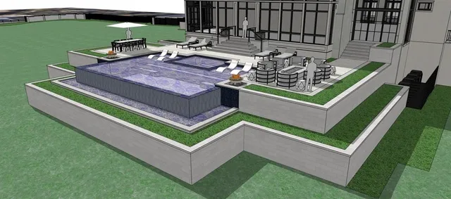 an outdoor space with furniture