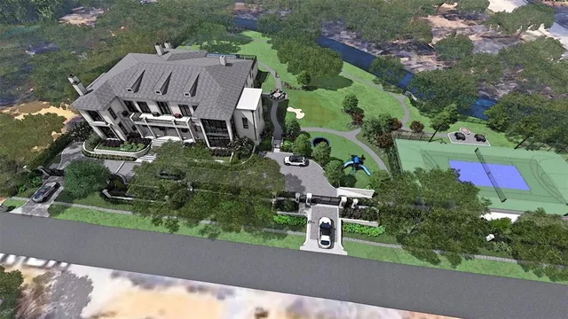 an aerial view of houses with yard