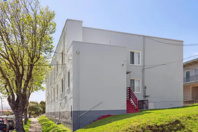 a view of a backyard with a tree