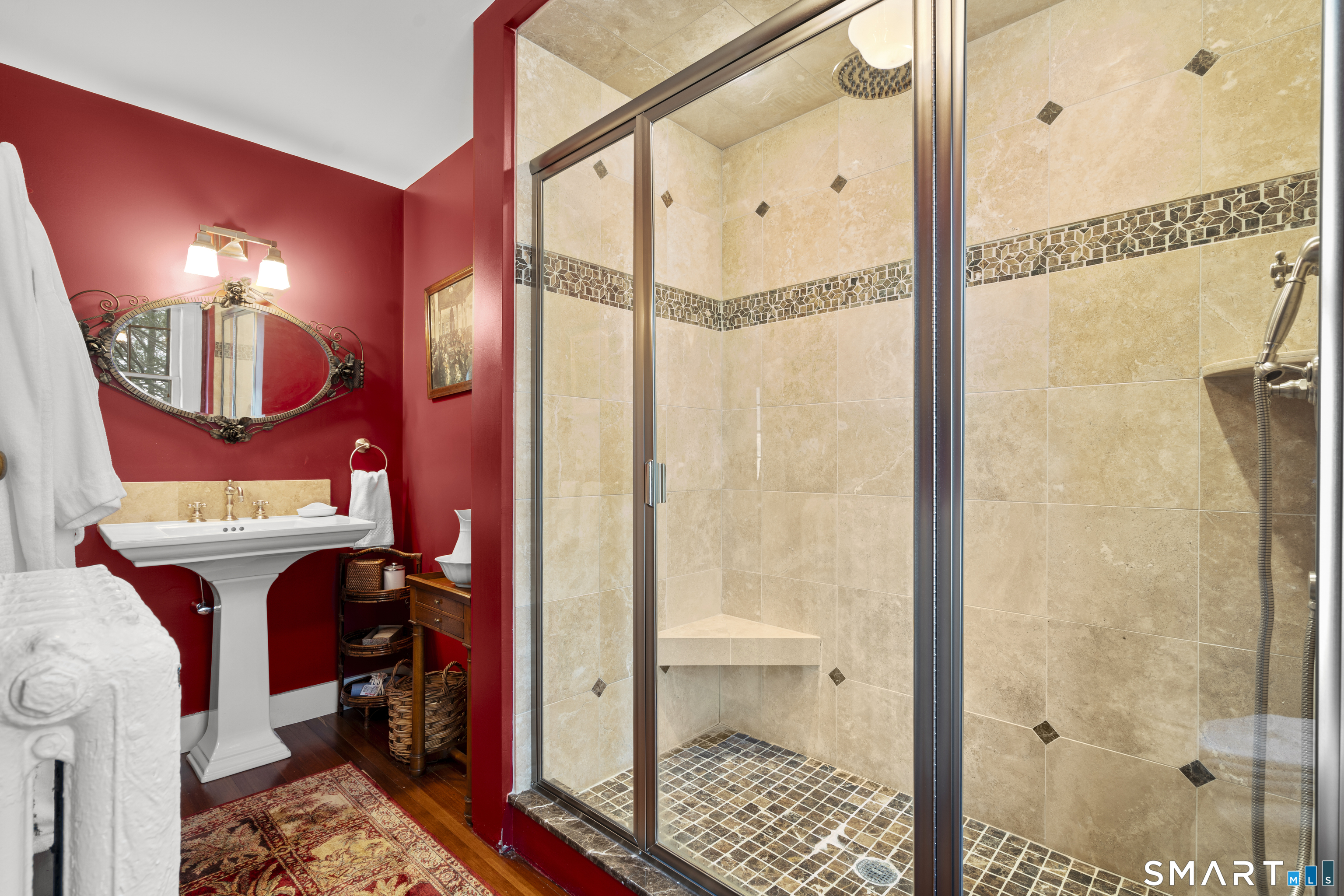 91 North Street Litchfield, CT 06759 - Photo 35 of 40 a bathroom with a mirror and a shower