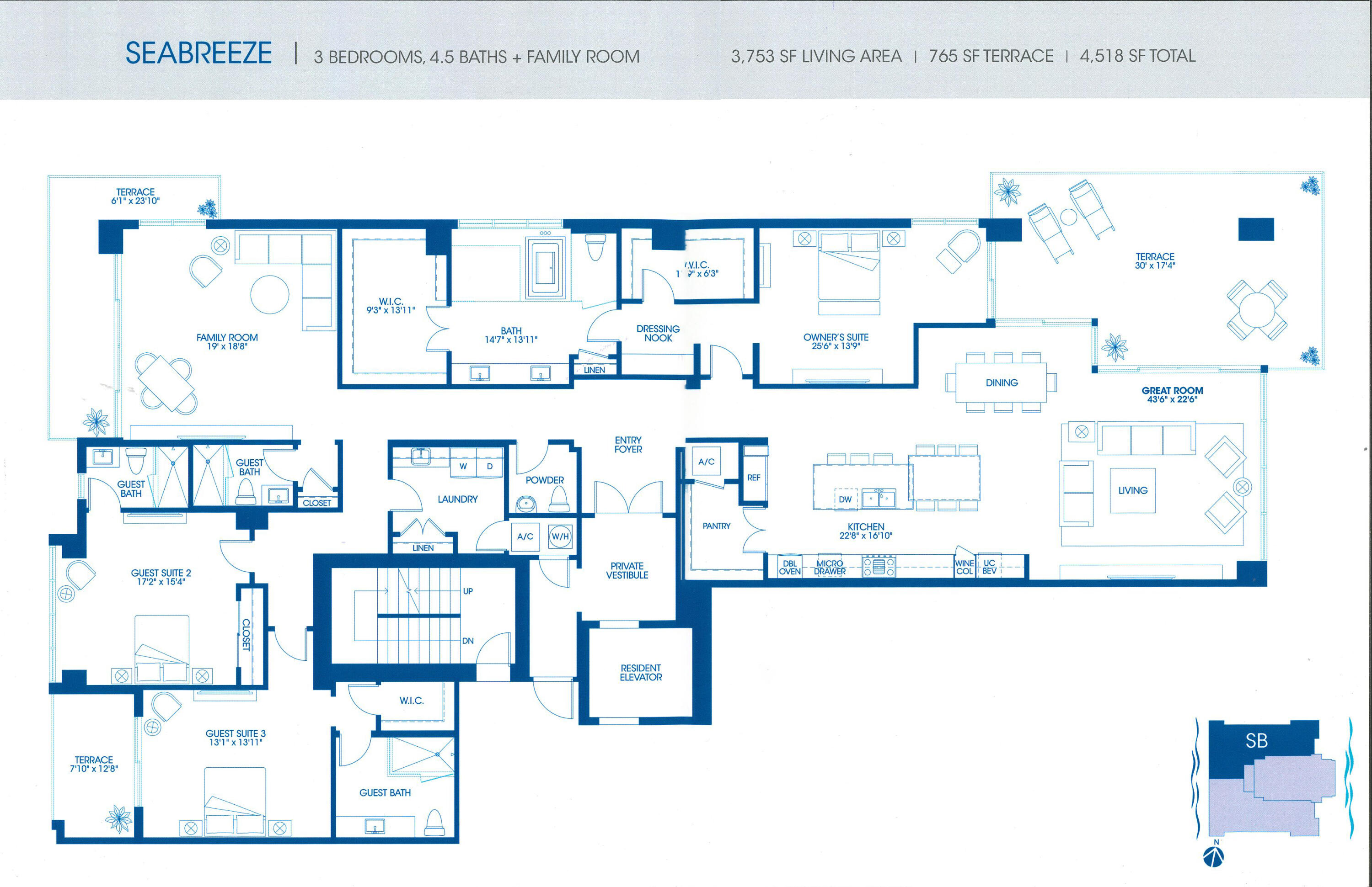 5000 North Ocean Drive, Unit 1601 Singer Island, FL 33404 - Photo 60 of 60 Seabreeze Floor Plan