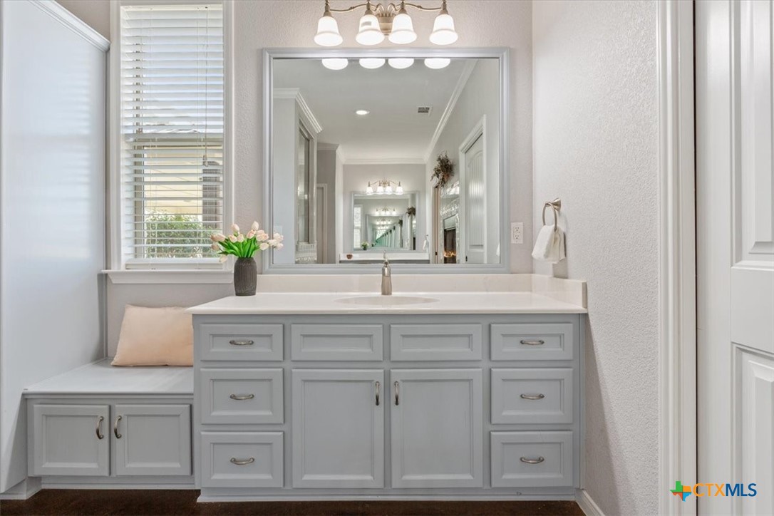 645 West Big Elm Road Troy, TX 76579 - Photo 16 of 39 a bathroom with a sink vanity and a mirror