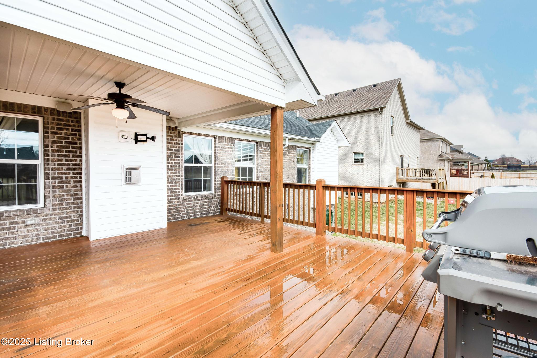 204 Autumn Ridge Drive Mount Washington, KY 40047 - Photo 44 of 61 Covered/uncovered rear elevated deck with fresh stain, ceiling fan/light fixture, TV mount natural gas line for your grill.