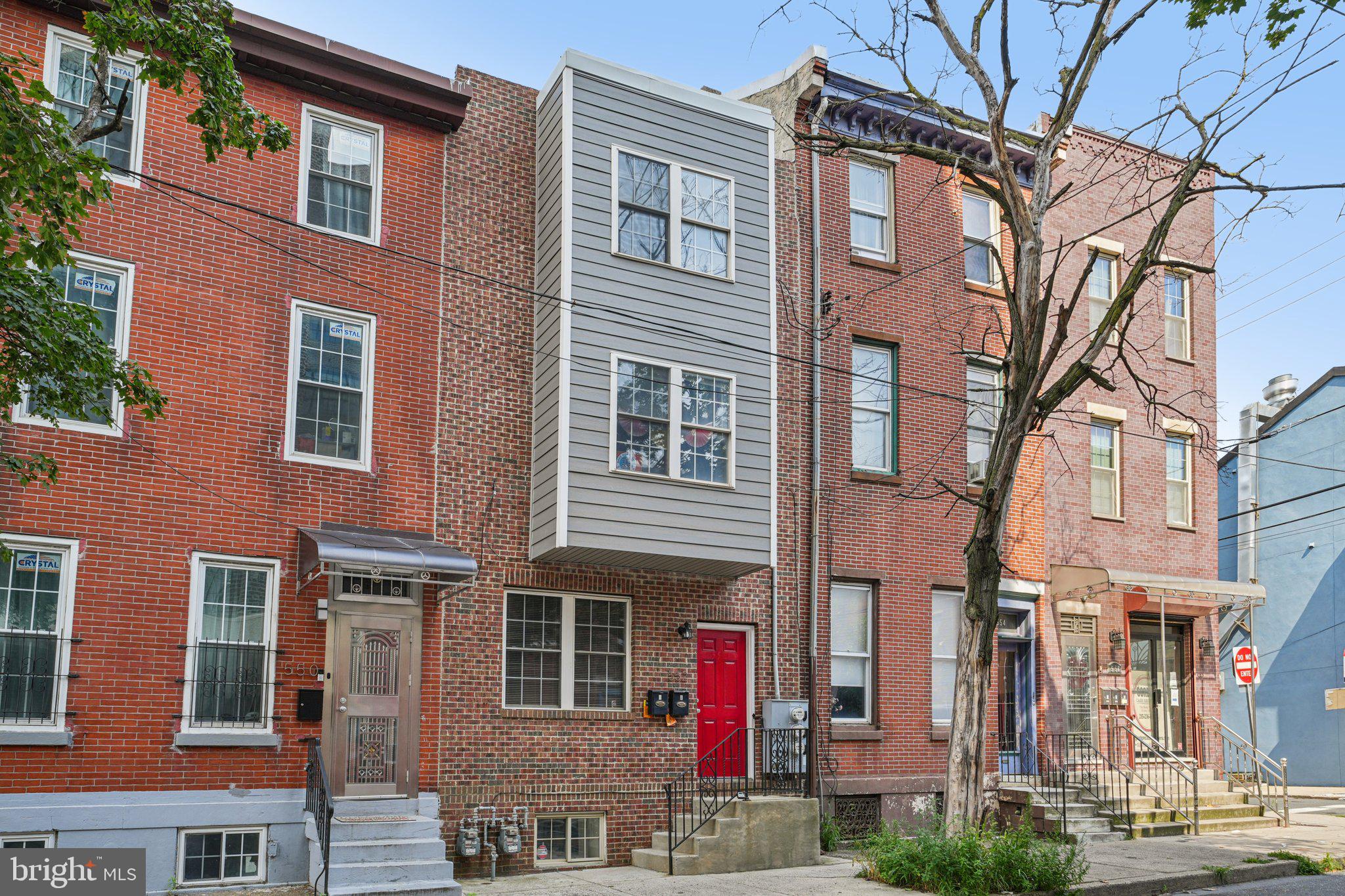 a front view of a multi story building