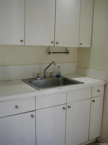 a kitchen with a sink and cabinets