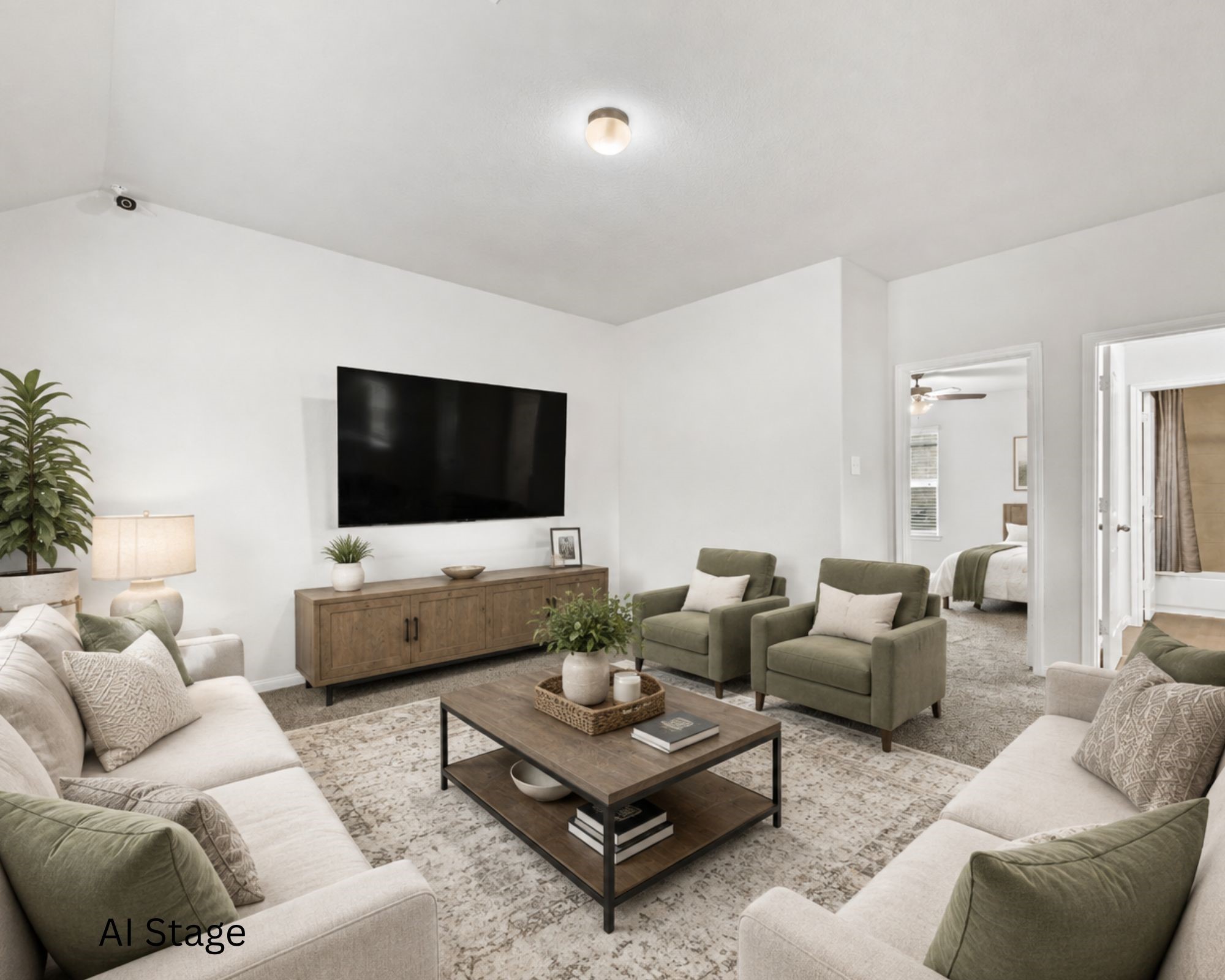 17514 Cuthbert Street Humble, TX 77346 - Photo 8 of 19 Spacious and inviting living area featuring plush, tufted sofas, neutral carpeting, and abundant natural light, perfect for relaxation and entertaining.