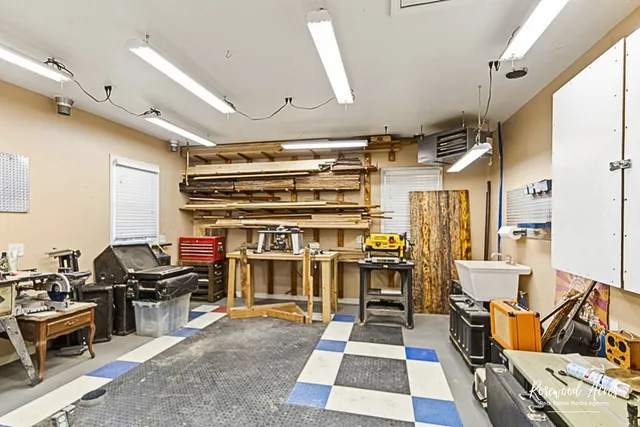 a room with lots of appliances and a window