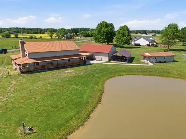 a view of a lake with houses