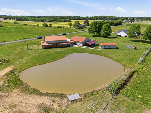 a view of a swimming pool with a yard